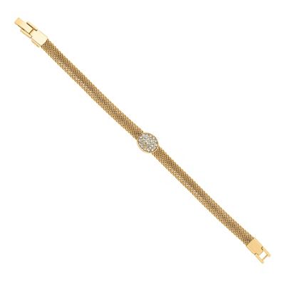 Crystal oval disc and gold mesh chain bracelet